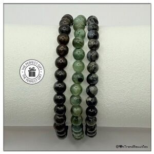 Bronzite, Chrysoprase & Riolite Semi-Precious Bead Stackable Stretch Bracelets